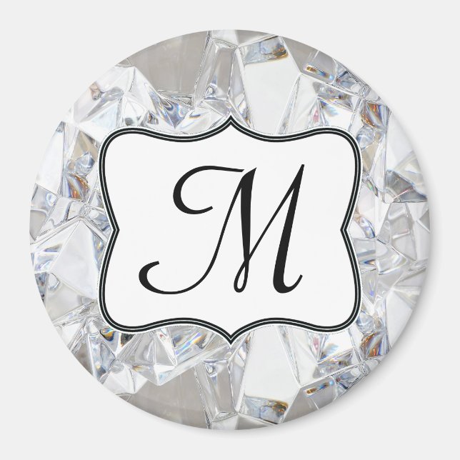 Diamond Ice Crystal Glitz Monogram Initial Magnet (Front)