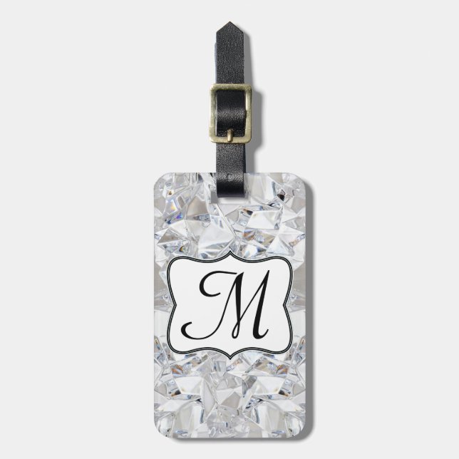 Diamond Ice Crystal Glitz Monogram Luggage Tag (Front Vertical)