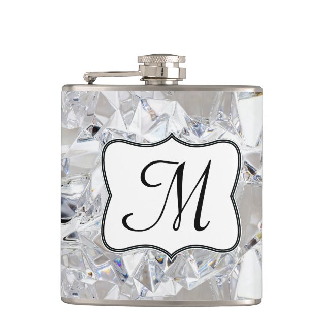 Diamond Ice Crystal Glitz Monogram Whiskey Flask (Front)