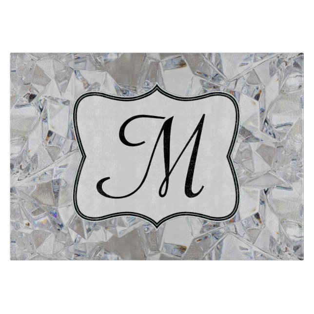 Diamond Ice Crystal Monogram Glass Cutting Board (Front)