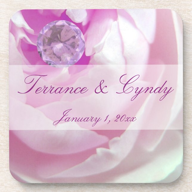 Diamond in a Pink Rose Personal Wedding Coaster (Front)