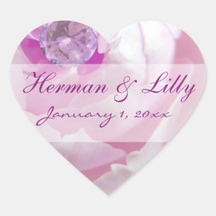 Diamond in a Pink Rose Personalise Wedding Heart Sticker