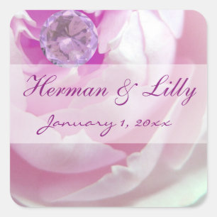 Diamond in a Pink Rose Personalised Wedding Square Sticker
