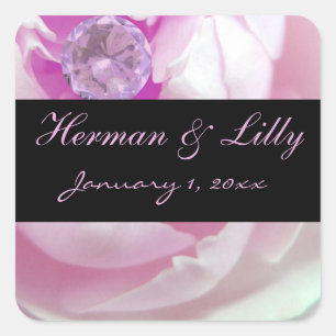 Diamond in Pink Rose Personalised Wedding Square Sticker