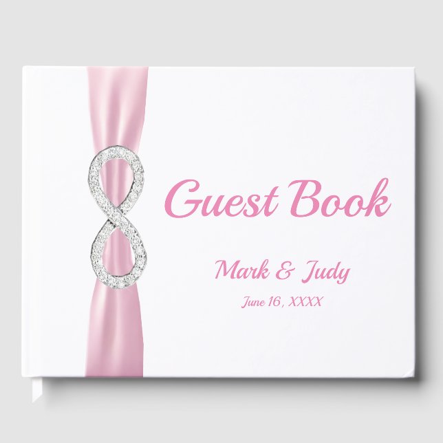 Diamond Infinity Pink Ribbon Wedding Guestbook (Front)