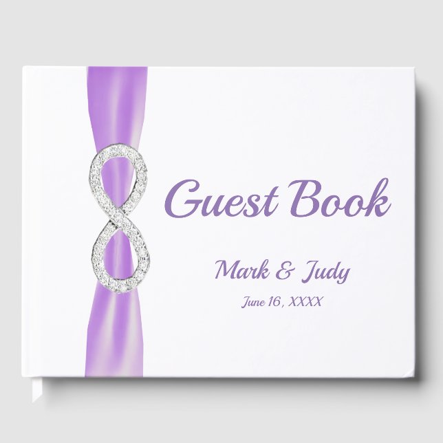 Diamond Infinity Purple Ribbon Wedding Guestbook (Front)
