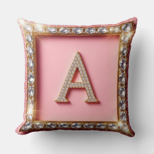 Diamond Initial A Pink Glitter Monogram Cushion