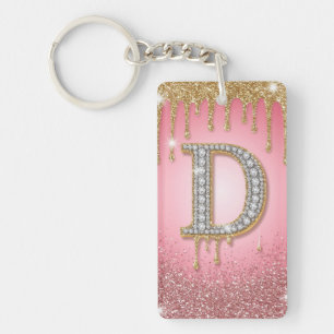 Diamond Initial Letter D Gold Pink Gift For Mum Key Ring
