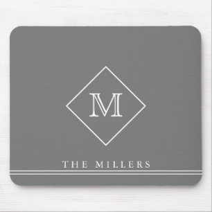 Diamond Initial Monogram, Personalised Grey White  Mouse Mat