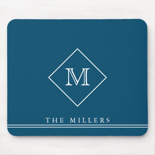 Diamond Initial Monogram, Personalised Navy Blue  Mouse Mat (Front)