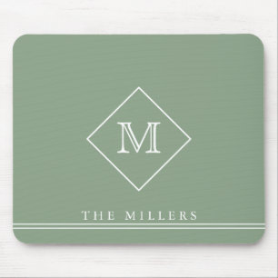 Diamond Initial Monogram, Personalised Sage Green Mouse Mat