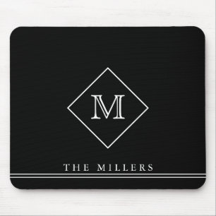 Diamond Initial Monogram, Personalized Black Mouse Mat