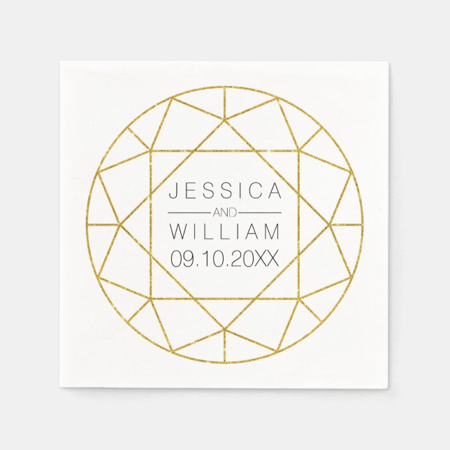 Diamond jewel geometric gold glitter wedding napkin (Front)