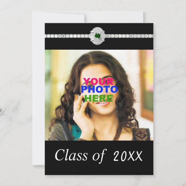 Diamond jewel graduation customisable invitation (Front)