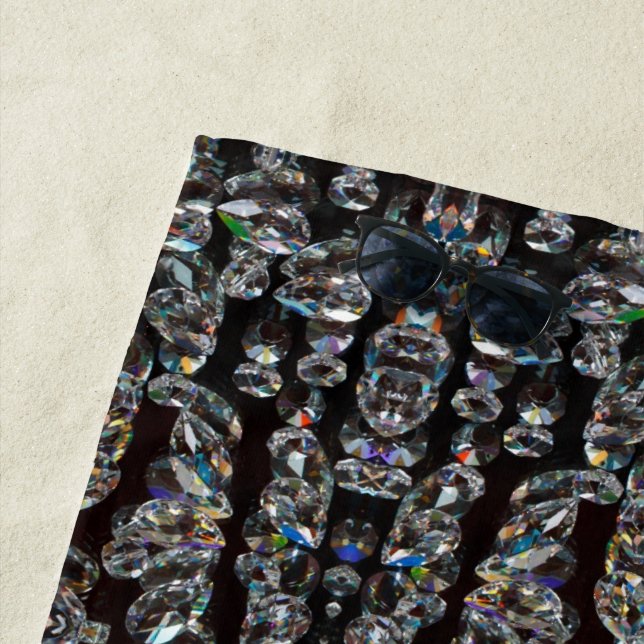 Diamond jewel pattern elegant silver and black beach towel (In Situ)