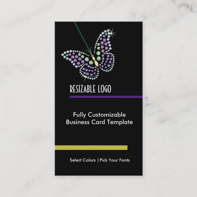 Diamond Jewel Rhinestone Butterfly Business Card (Front)