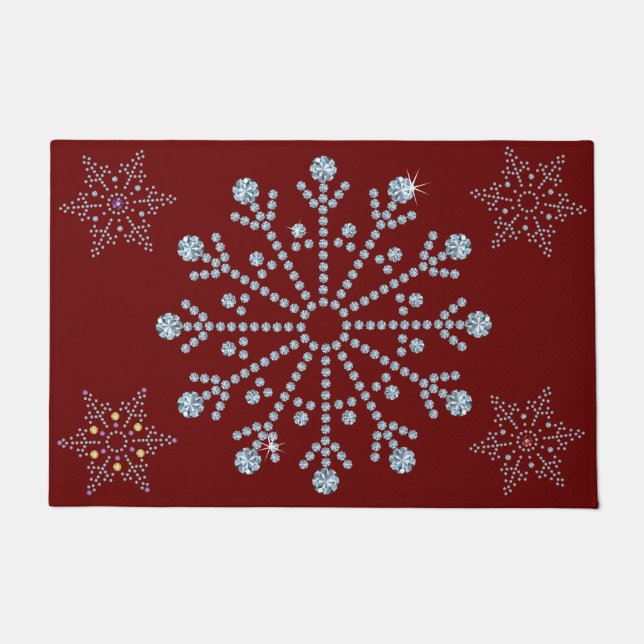 Diamond Jewelled Rhinestone Snowflakes Doormat (Front)