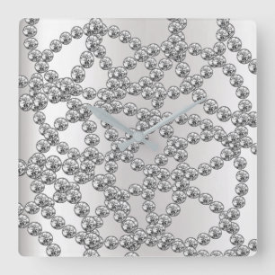 Diamond Jewelry Gray Silver Graphite Metallic Square Wall Clock