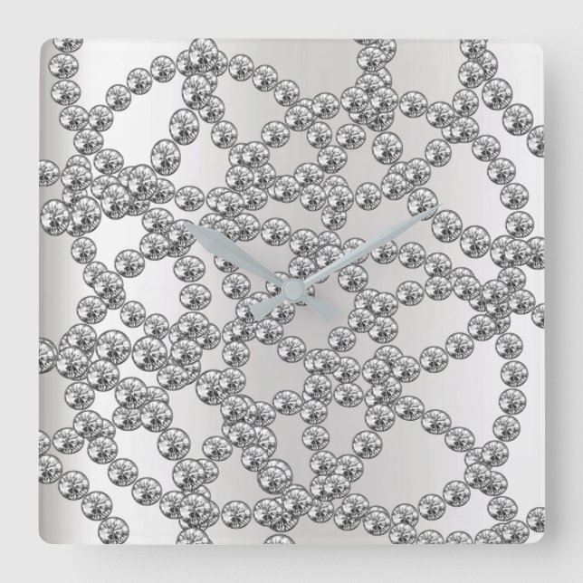 Diamond Jewelry Gray Silver Graphite Metallic Square Wall Clock (Front)