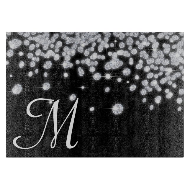 Diamond Jewels Jewelr Monogram Glass Cutting Board (Front)