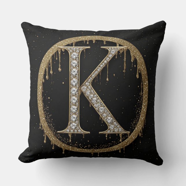 Diamond K Letter Monogram Personal Initial Gift Cushion (Front)