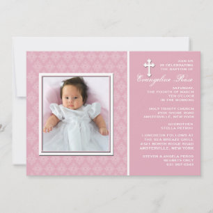 Diamond Lace Pink Photo Invitation