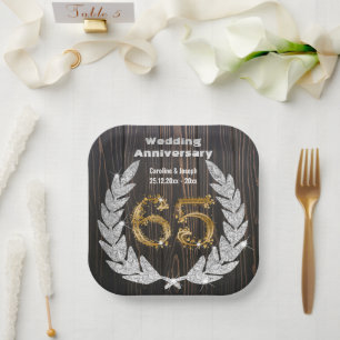 Diamond Laurel & 65TH Gold, Wedding Anniversary Pa Paper Plate