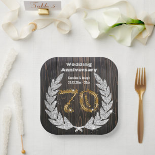 Diamond Laurel & 70TH Gold, Wedding Anniversary Pa Paper Plate