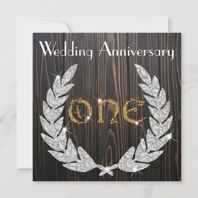 Diamond Laurel & Gold 1st Wedding Anniversary Invitation (Front)