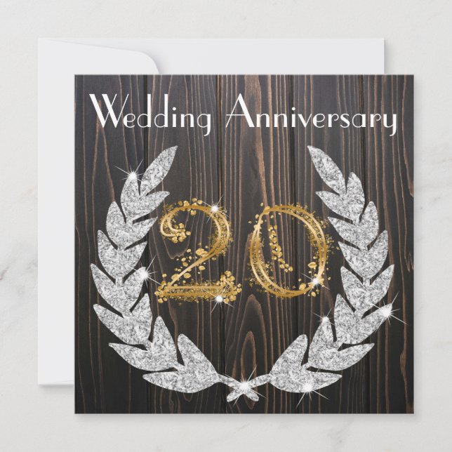 Diamond Laurel & Gold 20th Wedding Anniversary Invitation (Front)