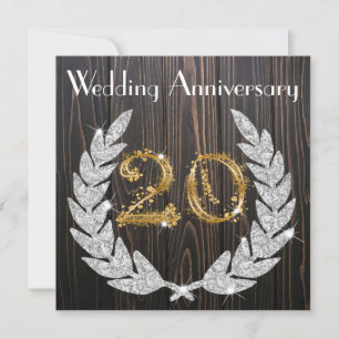 Diamond Laurel & Gold 20th Wedding Anniversary Invitation