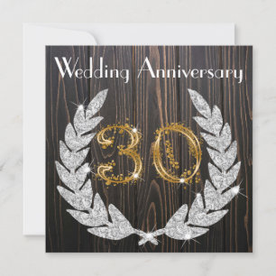 Diamond Laurel & Gold 30th Wedding Anniversary Inv Invitation