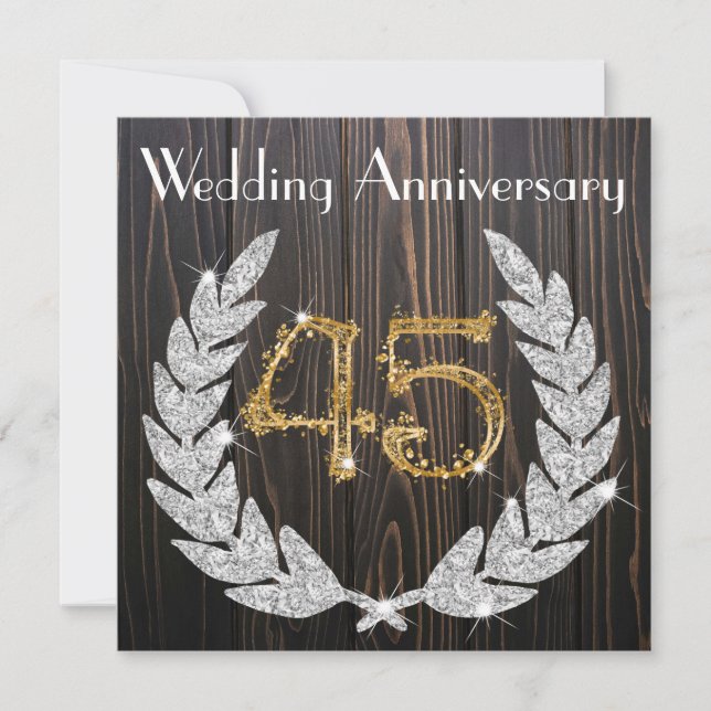 Diamond Laurel & Gold 45th Wedding Anniversary  In Invitation (Front)