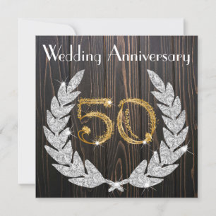 Diamond Laurel & Gold 50th Wedding Anniversary Inv Invitation