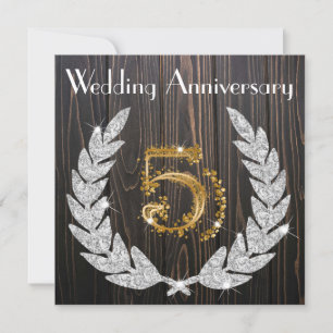 Diamond Laurel & Gold 5th Wedding Anniversary  Inv Invitation