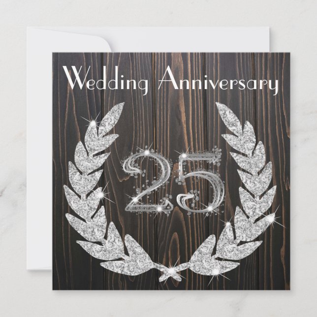 Diamond Laurel Silver 25th Wedding Anniversary Invitation (Front)