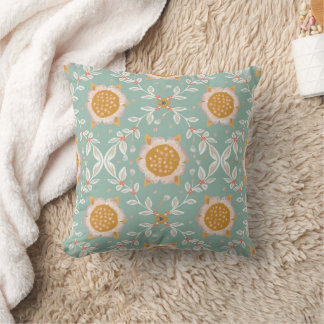 Diamond leaf and Sunflower pattern on Teal Pillow