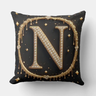 Diamond Letter N Monogram Personal Initial Gift Cushion