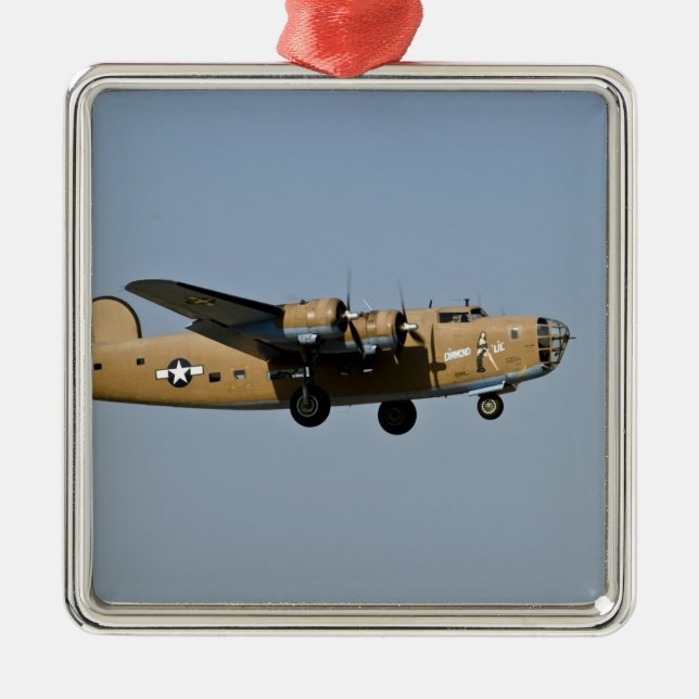 Diamond Lil B-24 Bomber, landing at Oshkosh, Metal Tree Decoration (Front)