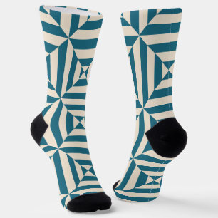 Diamond Lines Pattern (Aegean Blue and Cream) Socks