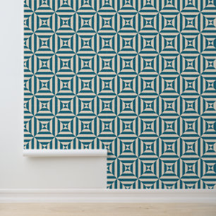 Diamond Lines Pattern (Aegean Blue and Cream) Wallpaper