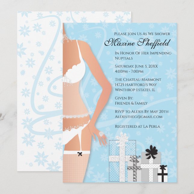 Diamond Lingerie Bridal Shower Blue Invitation (Front/Back)