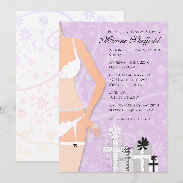 Diamond Lingerie Bridal Shower Purple Invitation (Front/Back)