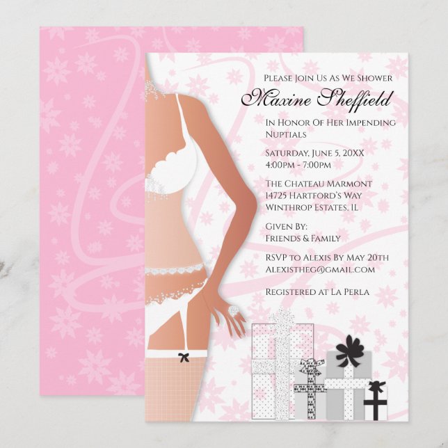Diamond Lingerie Bridal Shower White and Pink Invitation (Front/Back)