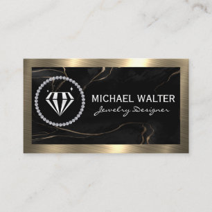 Diamond Logo   Black Marble   Gold Metallic Business Card