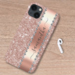Diamond Look Glitter Calligraphy Name Rose Gold Case-Mate iPhone 14 Case<br><div class="desc">Any glitter or diamonds in design are photos and simulated. This design may be personalised in the area provided by changing the photo and/or text. Or it can be customised by clicking Personalise this Template and then choosing the click to customise further option and delete or change the colour of...</div>