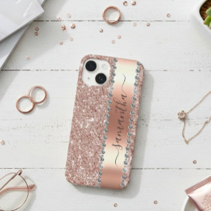Diamond Look Glitter Calligraphy Name Rose Gold iPhone 14 Case