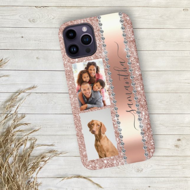 Diamond Look Photo Glitter Name Monogram Rose Gold Case-Mate iPhone Case (Creator Uploaded)