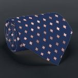 Diamond Lozenge Pattern Rose Gold Navy Blue Tie<br><div class="desc">This trendy necktie features a pattern of lozenge or diamond shapes in rose gold faux foil on a navy blue background. Ideal for groomsmen in a navy blue and rose gold themed wedding.</div>