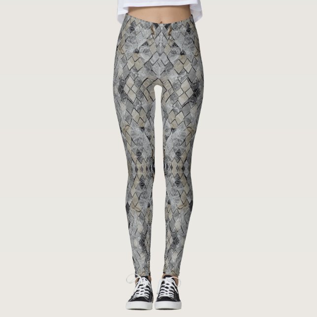 Diamond marble grey beige tiles leggings (Front)